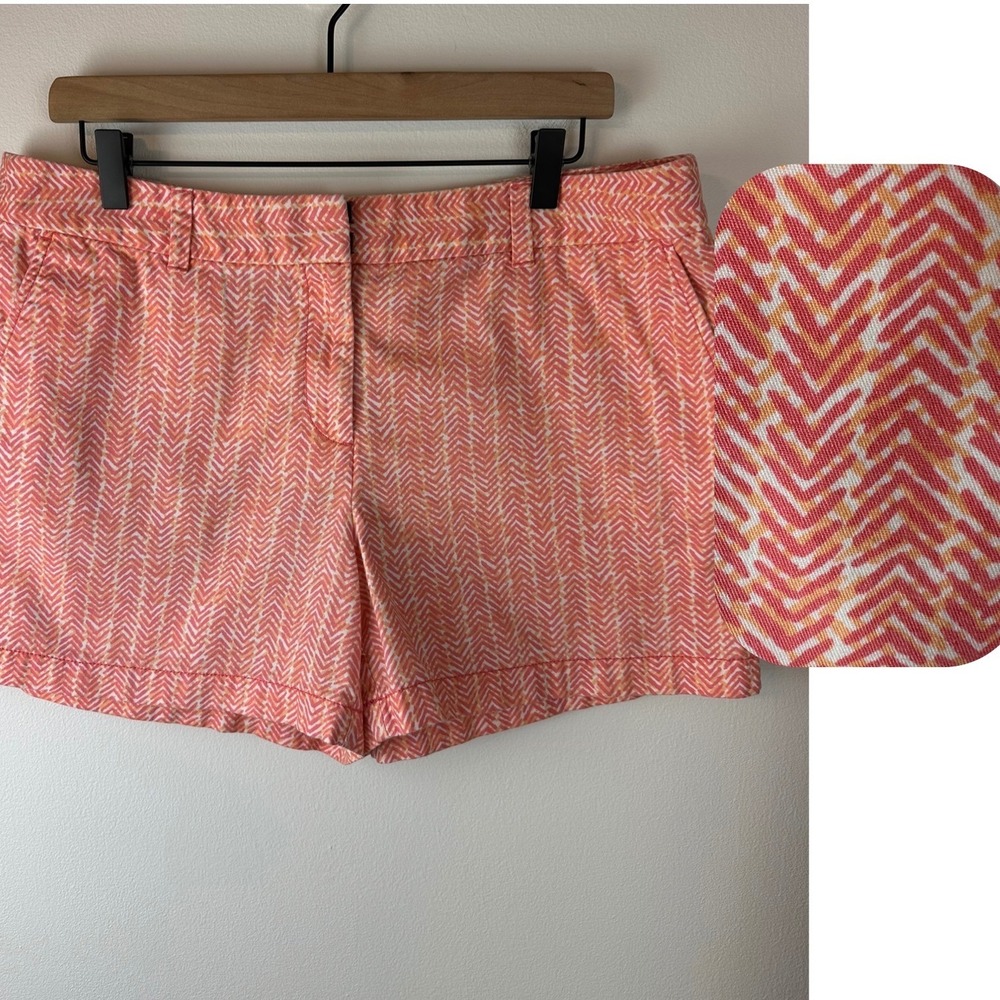LOFT Coral And White Herringbone Chino 4" Shorts Preppy Summer Vacation 12